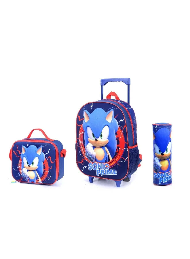 MARVEL 3-Piece Sonic Printed Zipper Closure Telescopic Handle Trolley Backpack Set Blue and Red 14 x 30 x 30 cm FKEVA16-3203